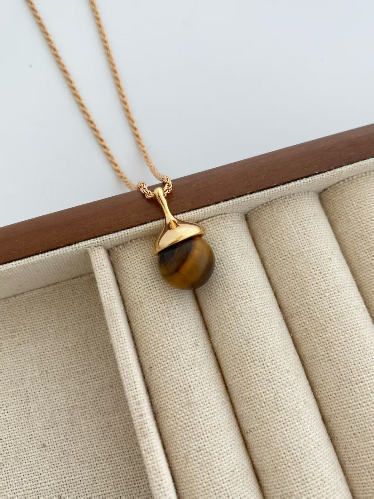 Rose Gold-Plated Tiger's Eye Sphere Necklace