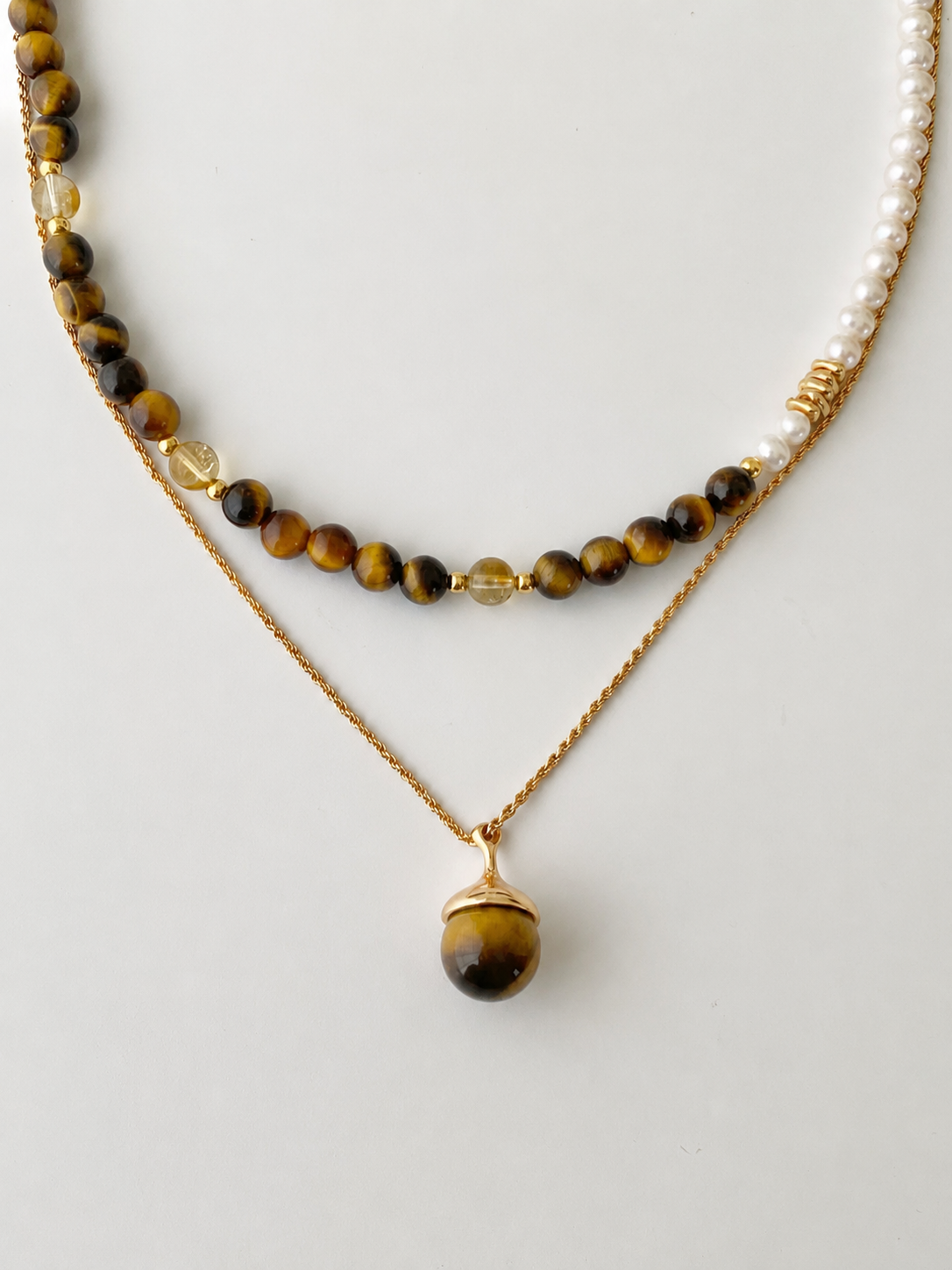 S925 Silver, Rose Gold-Plated Tiger's Eye Sphere Necklace