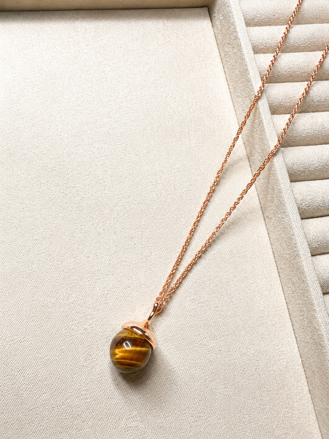 S925 Silver, Rose Gold-Plated Tiger's Eye Sphere Necklace