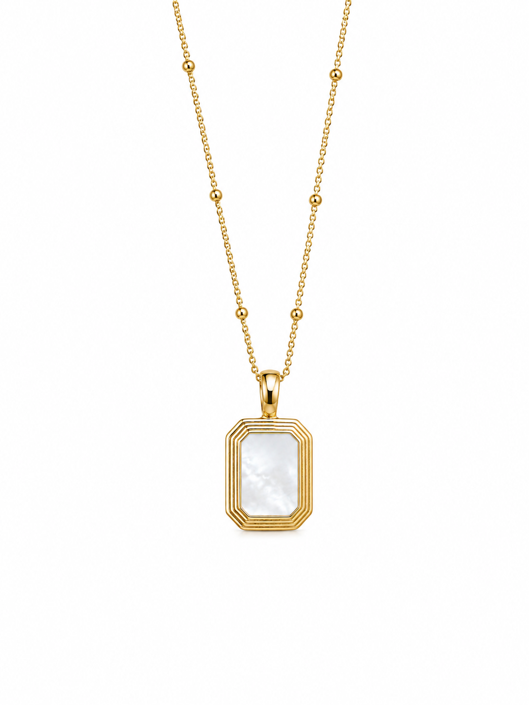 Reversible tag necklace with mother-of-pearl and black onyx. Gold-plated S925 silver, 45cm with extender.
