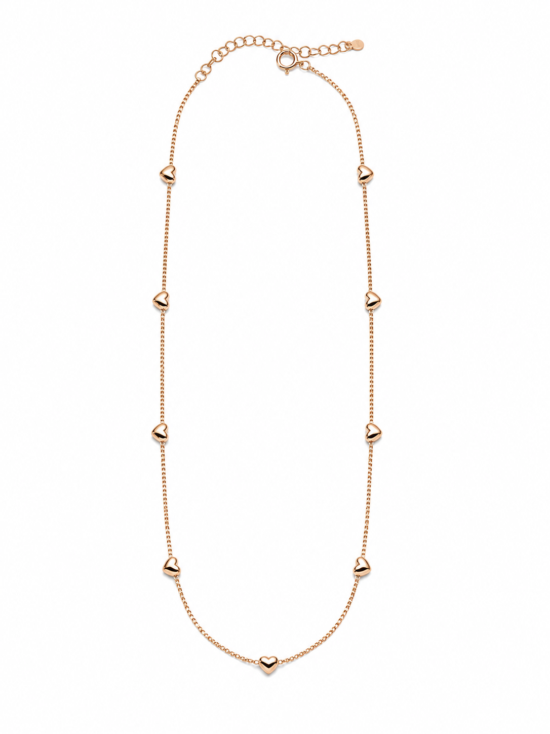 Double-strand heart station necklace in S925 silver, 18K rose gold or white gold plated. 38cm with extender.
