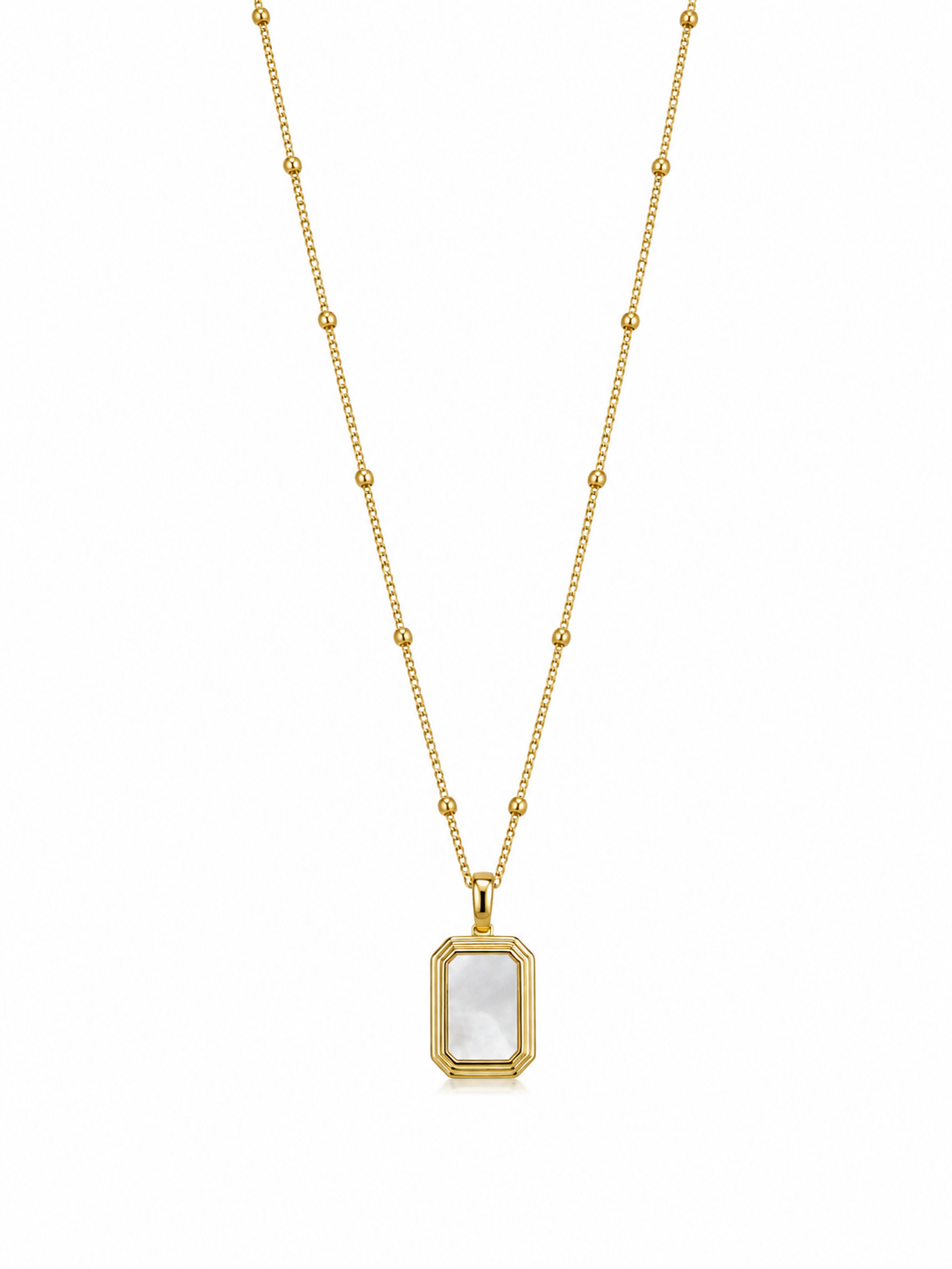 Reversible tag necklace with mother-of-pearl and black onyx. Gold-plated S925 silver, 45cm with extender.