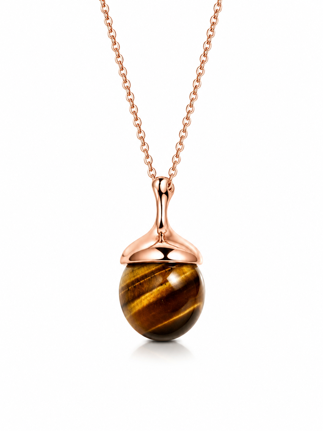 S925 Silver, Rose Gold-Plated Tiger's Eye Sphere Necklace