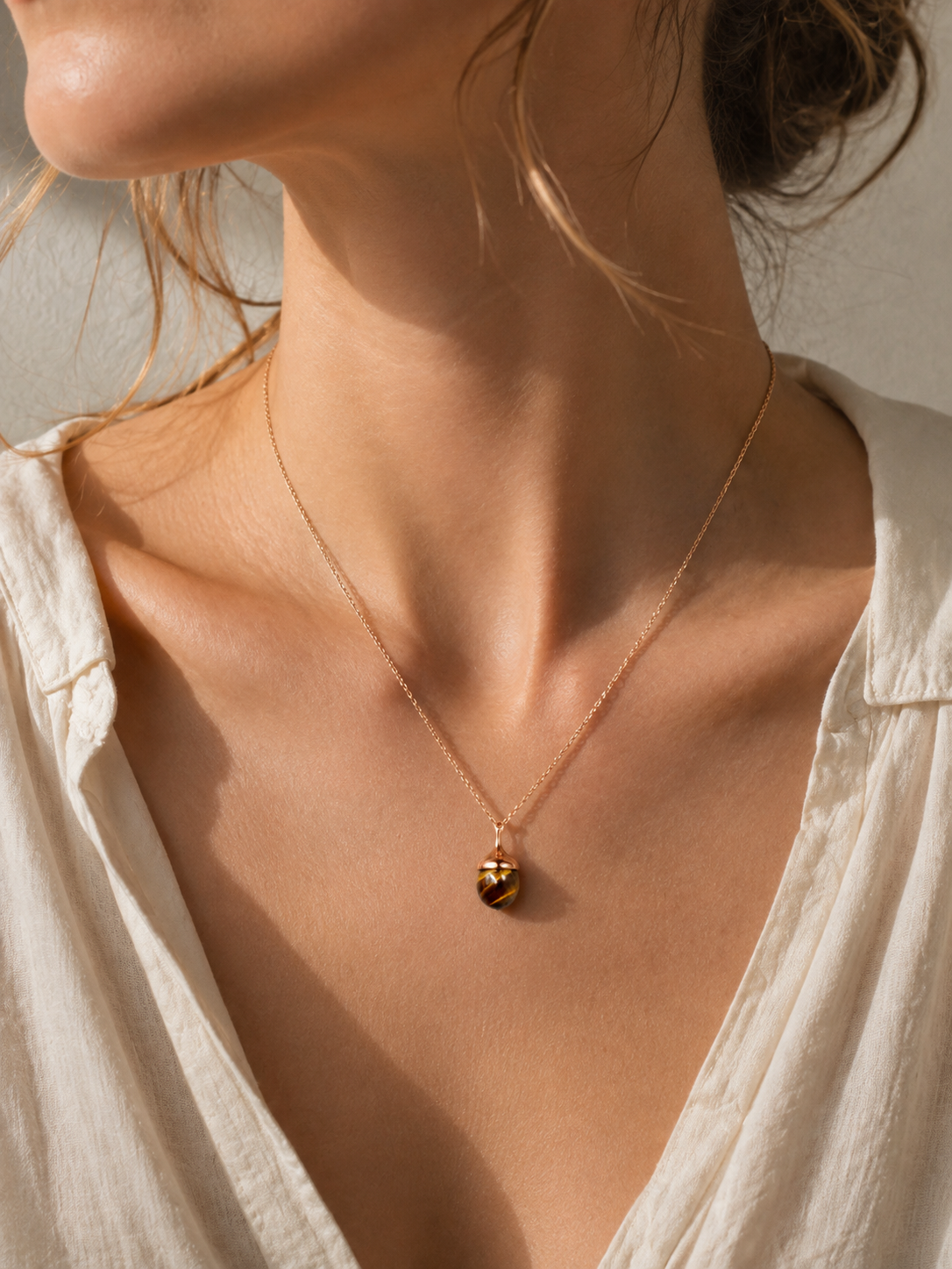 S925 Silver, Rose Gold-Plated Tiger's Eye Sphere Necklace